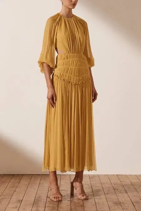 Shona Joy Iris Cut Out Backless Midi Dress Saffron Yellow Size 10 photo 2
