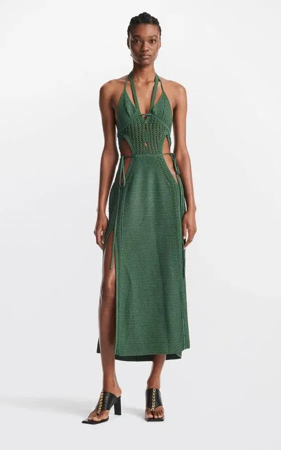 Dion Lee Crochet Midi Knit Halterneck Dress Green Size XS / AU 6 photo 3