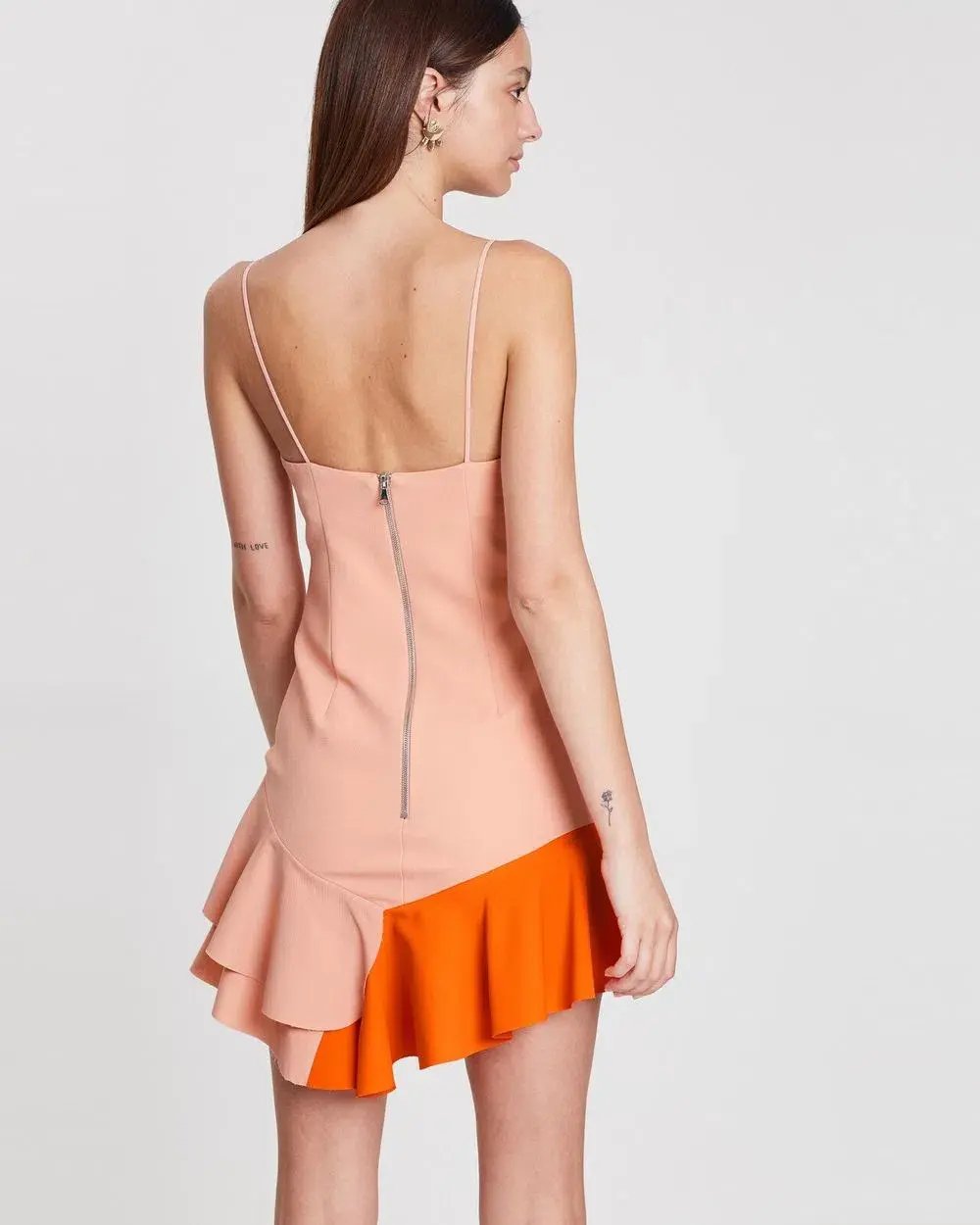 By Johnny Bambi Frill  Ruffle Hem Mini Slip Dress Pink/Tangerine Size 14 photo 4