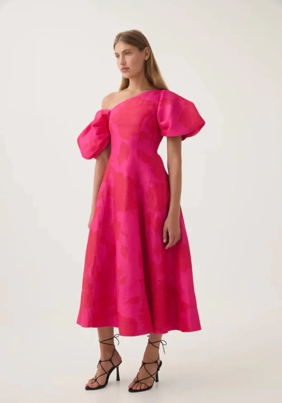 Aje Arista Tulip Sleeve Midi Dress Florescent Rose Size AU 12 photo 2