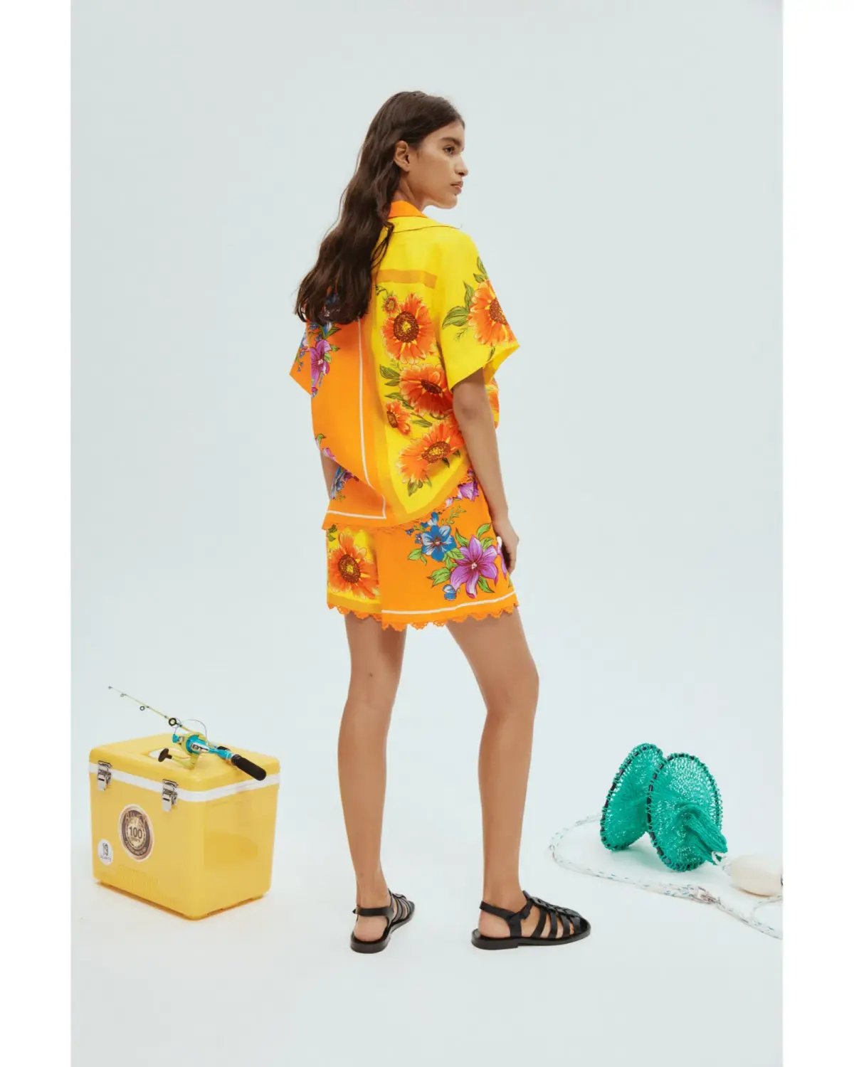 Alemais Jude Oversized Linen Shirt and Short Set Orange Floral Size AU 14 photo 4