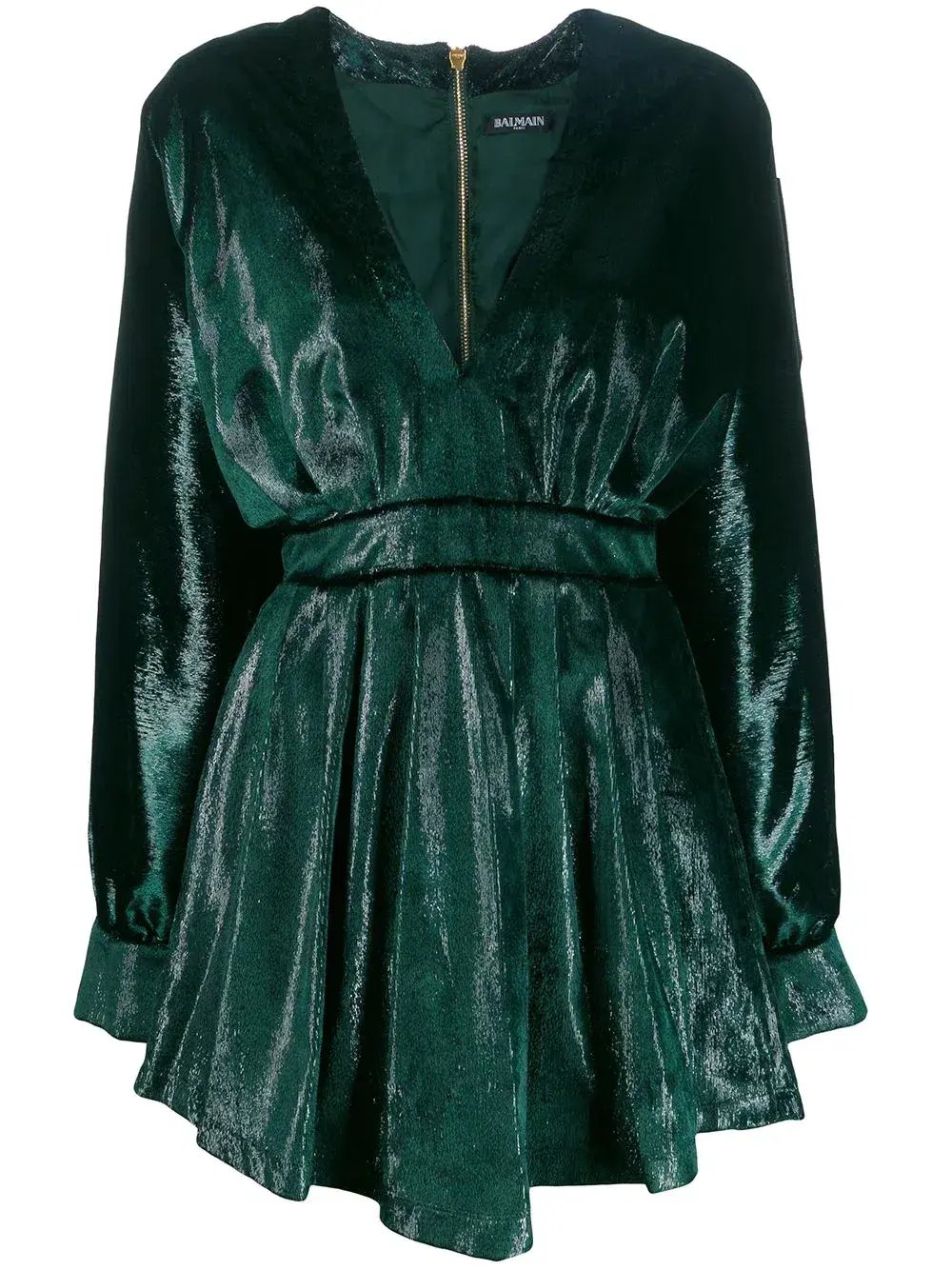 Balmain Metallic Velvet Flared Dress Green Size 38 photo 4