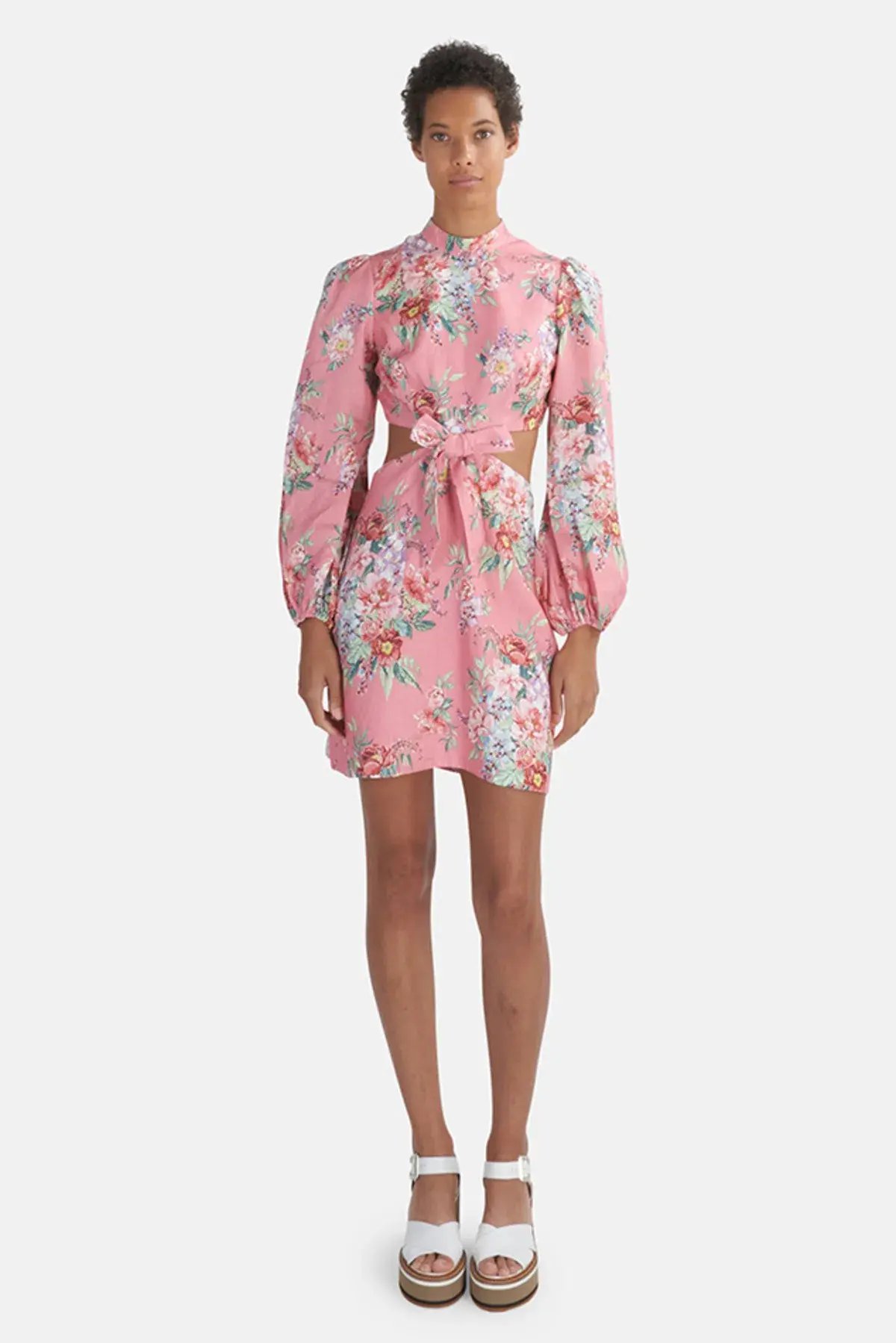 Zimmermann Bellitude Bow Front Mini Dress Watermelon Floral Print Size 1 / AU 10 photo 2