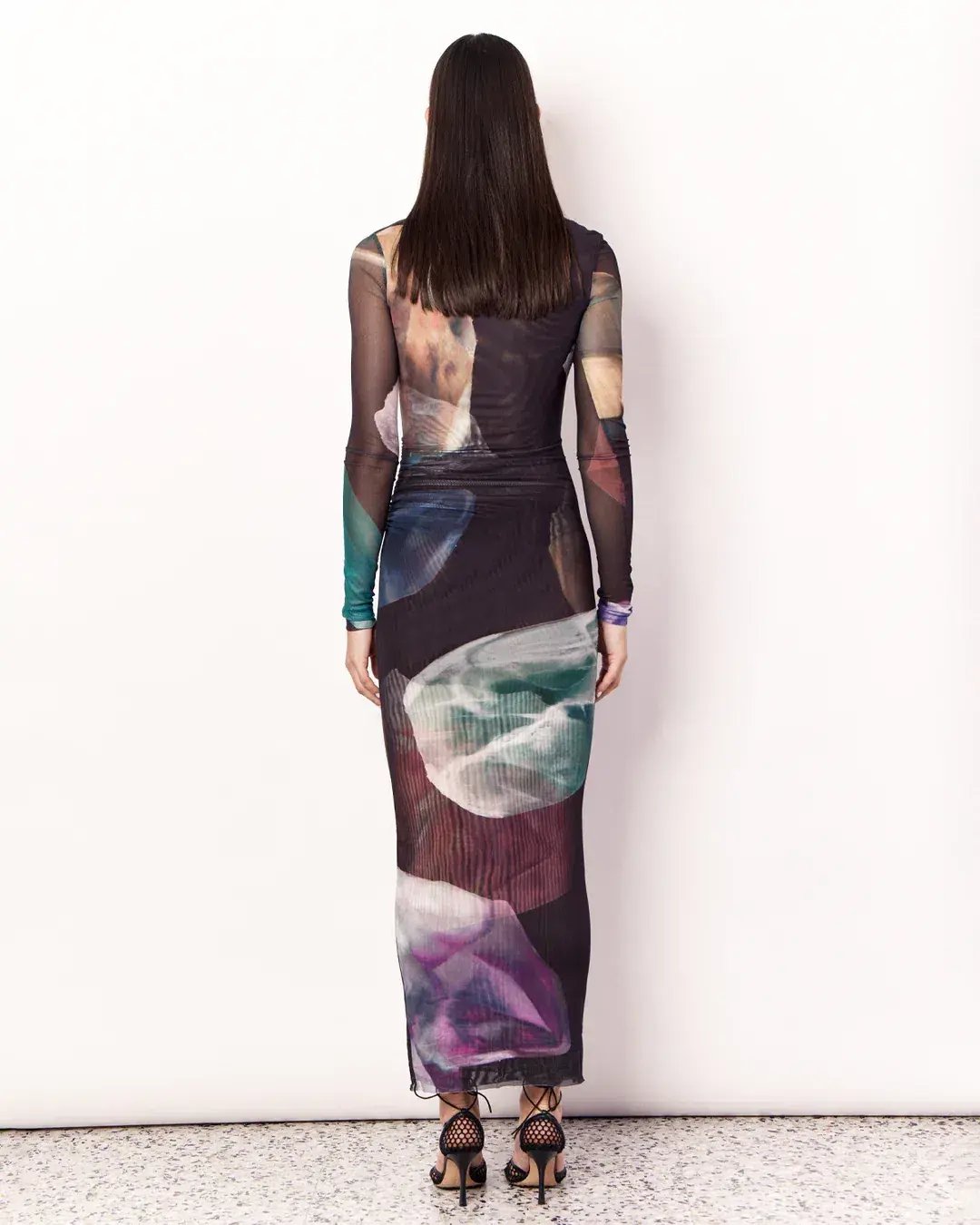 Romy Gemstone Long Sleeve Mesh Maxi Dress Black Multi Size AU 12 photo 3