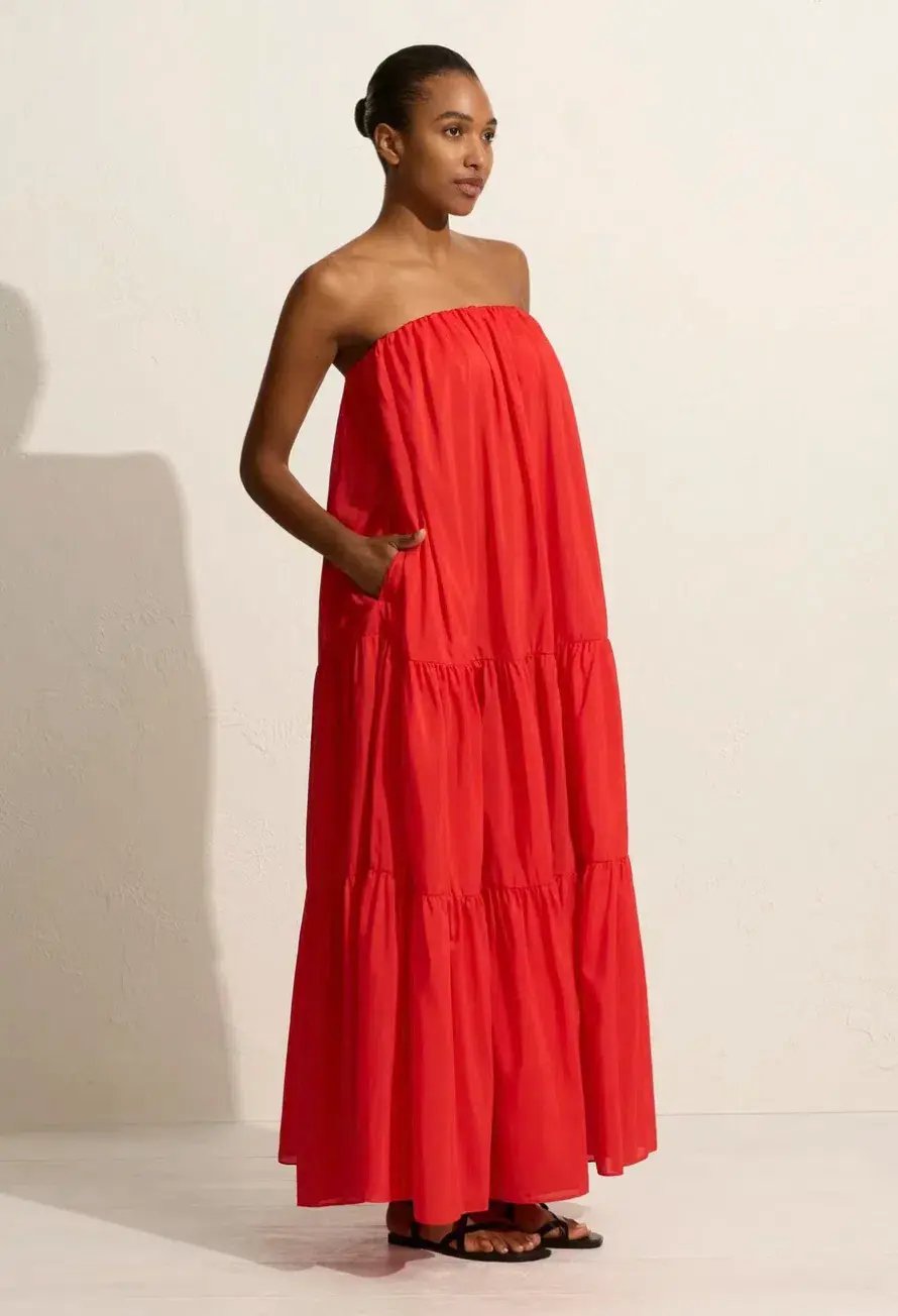 Matteau voluminous strapless tiered dress in Rosso red Size 3 / AU 10 photo 2