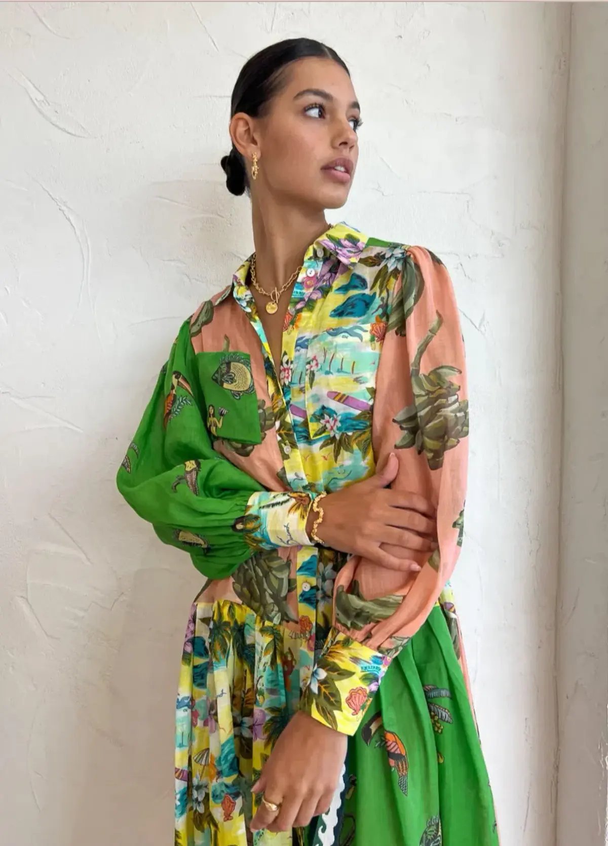 Alemais Holiday Patchwork Shirtdress in Multi Size 14 photo 2