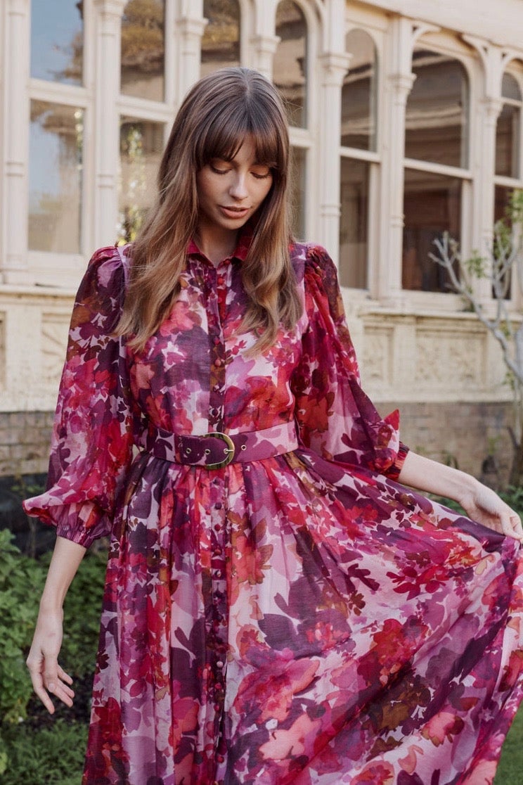 SOFIA IRINA MAXI SHIRT DRESS - PINK PRINT photo 2