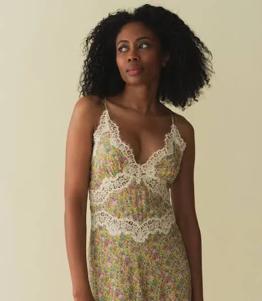 Doen Venus Corded Lace Trimmed Floral Silk Midi Dress Size AU 8 photo 3