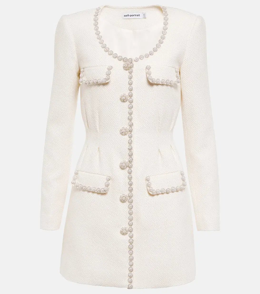 Self Portrait Cream Boucle Tailored Mini Dress Size 8 photo 3