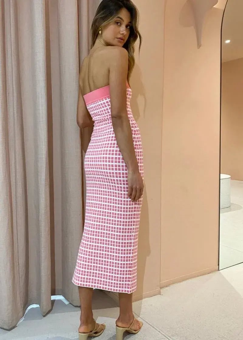 By Johnny Isabella Check Strapless Knit Dress Pink Size Small/Au 8 photo 3