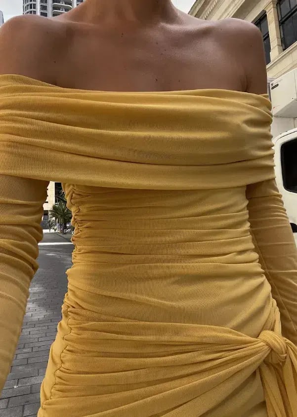 Benni Yasmin Off the Shoulder Mini Dress Mustard Size 8 photo 4