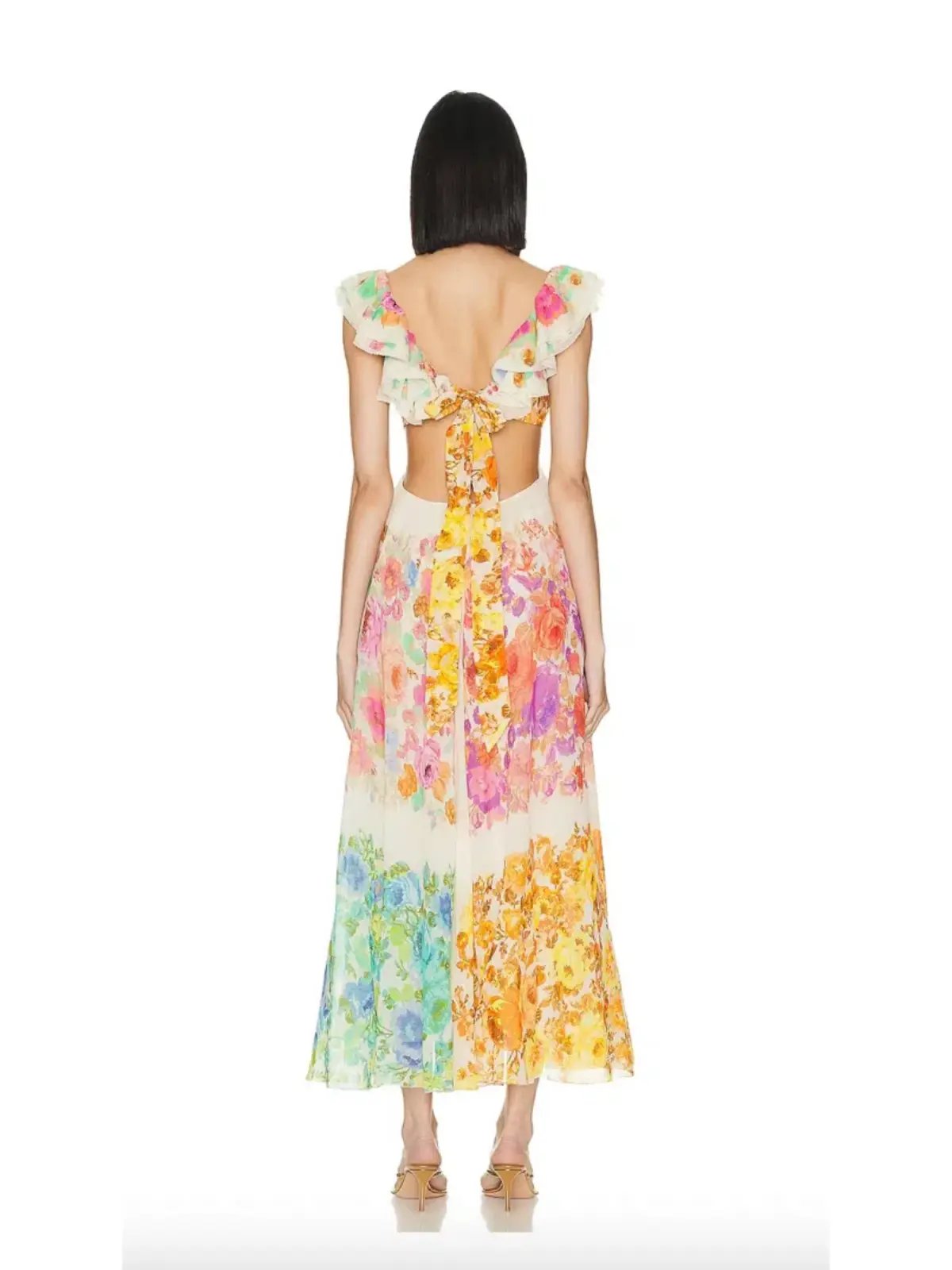 Zimmermann Raie Frill Shoulder Midi Dress Multi Floral Size 1/AU 10 photo 3