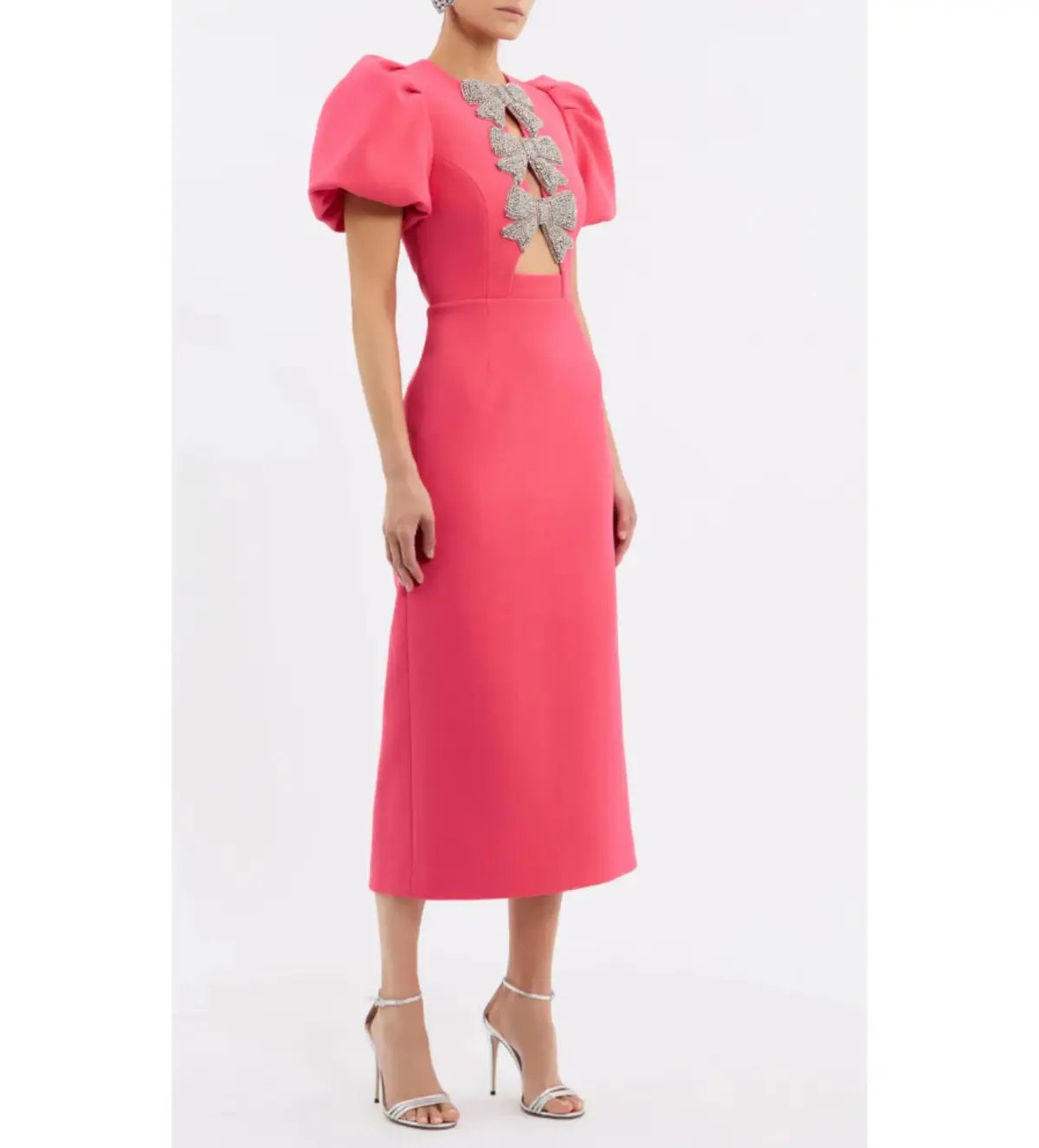 Rebecca Vallance Posey Puff Sleeve Midi Dress Pink Size AU 10 photo 2