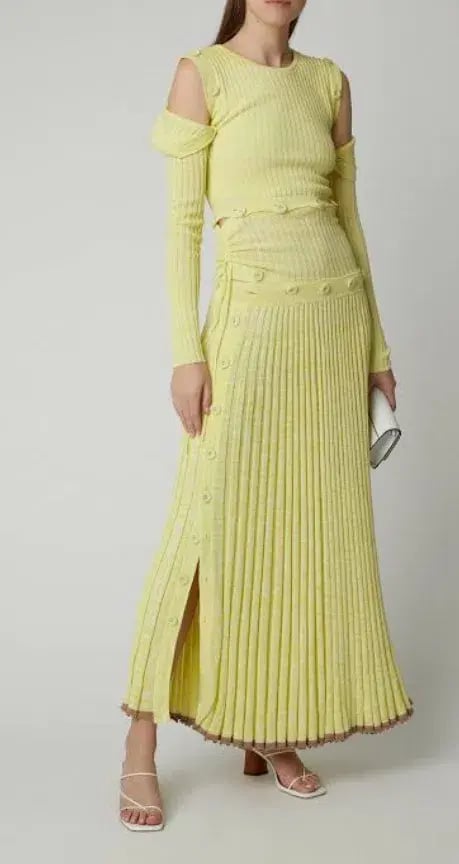 Christopher Esber  Button Embellished Stretch Knit Maxi Dress Yellow Size 8 photo 4