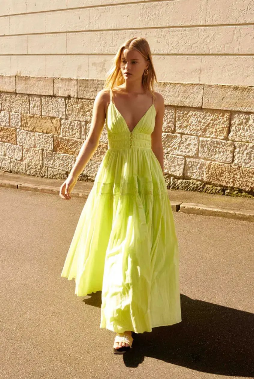 Aje Grace Tiered Maxi Dress Light Lemon Size 6 photo 2