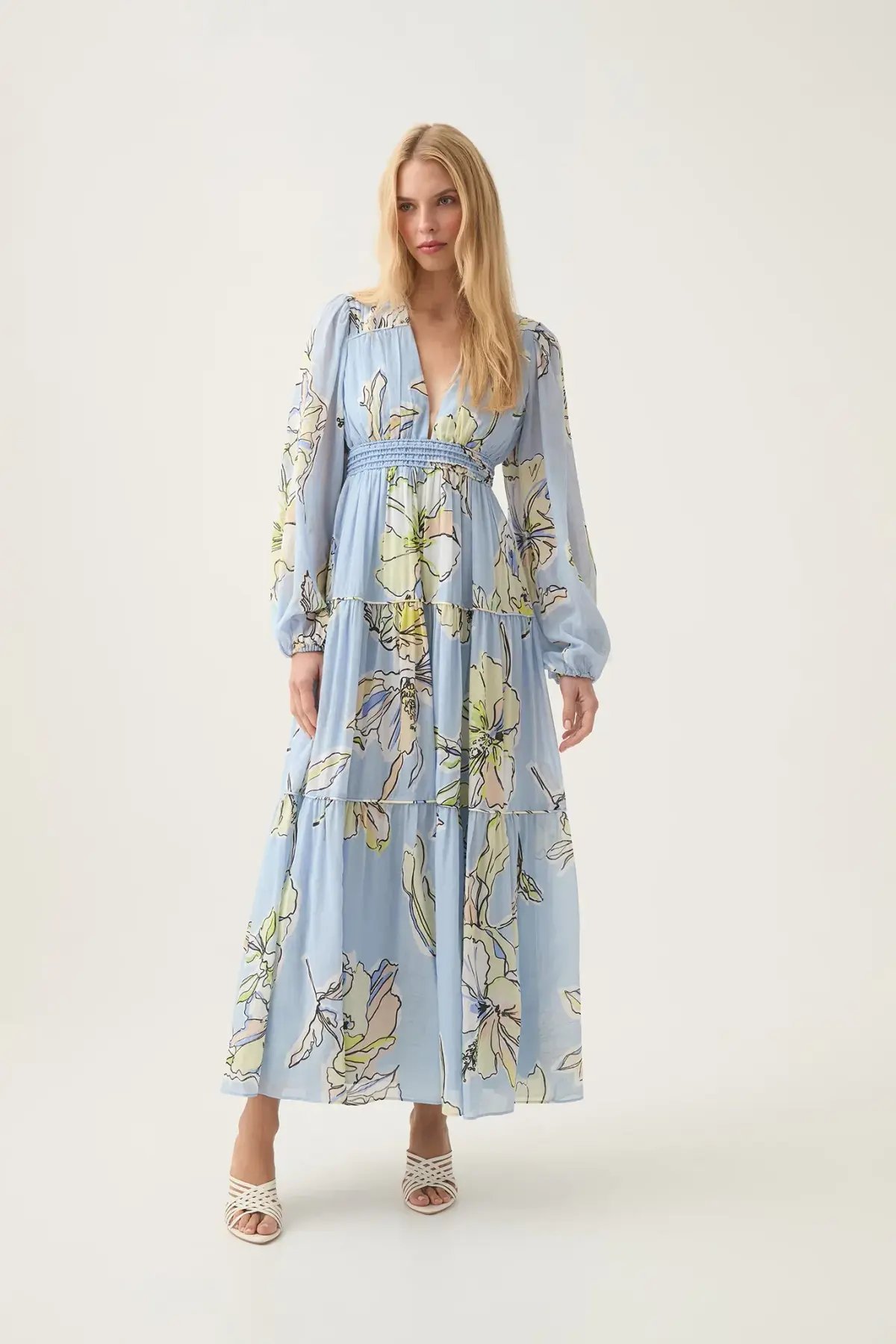 Aje Romantica Voile Maxi Dress Blue Hibiscus Size 16 photo 2
