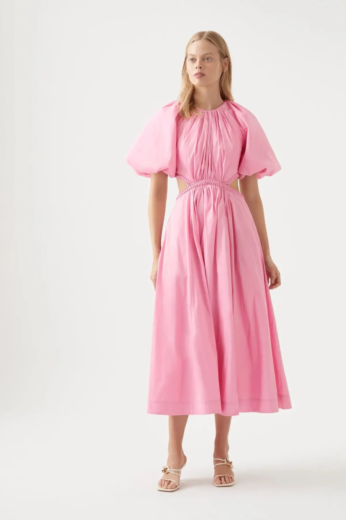Aje Capucine Puff Sleeve Midi Dress Pink Size 8 photo 3
