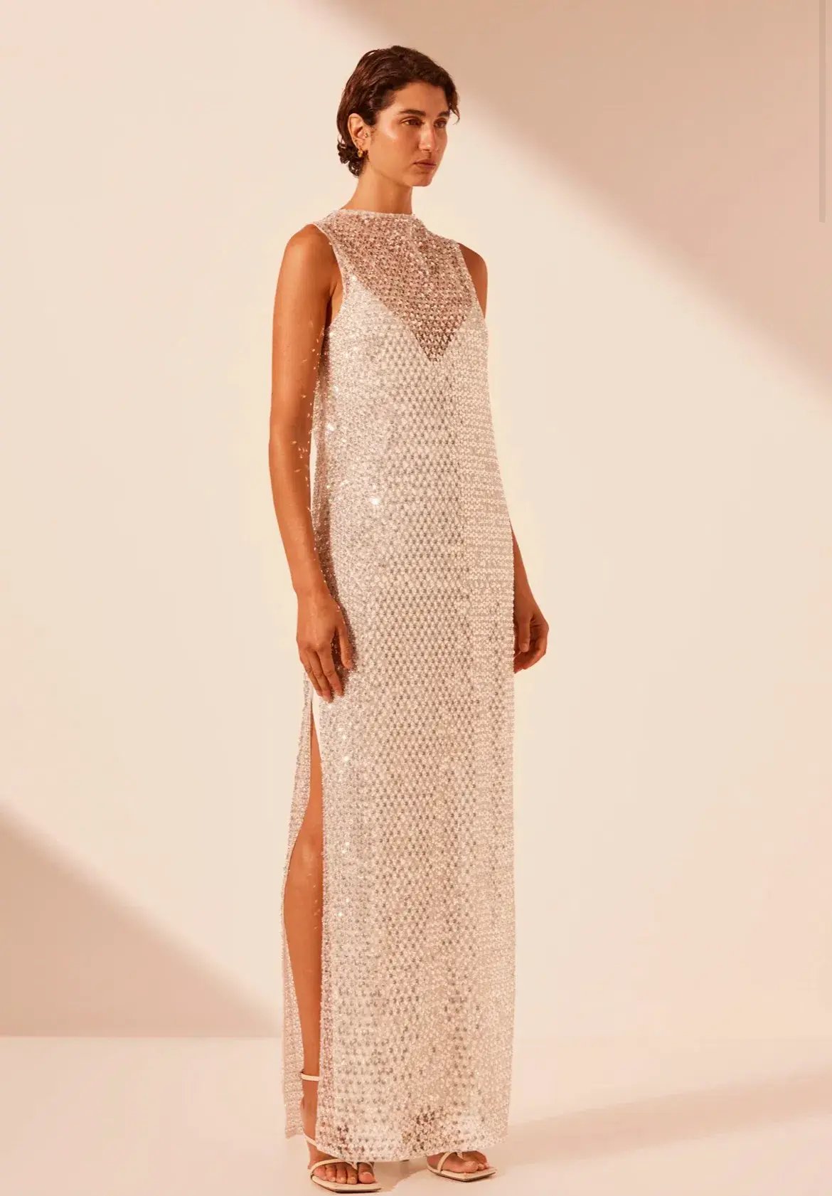 Shona Joy Asteri High Neck Sleeveless Maxi Dress Silver Size 8 photo 2