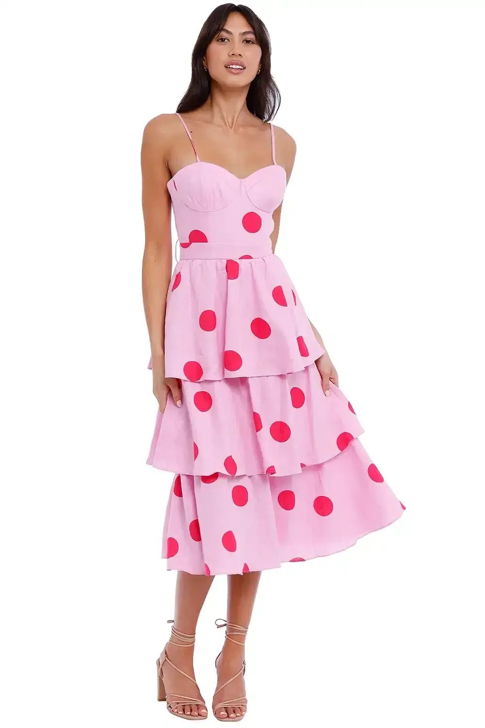 Rebecca Vallance Dalia Midi Dress Pink Polka Dot Pink Print Size 14 photo 2