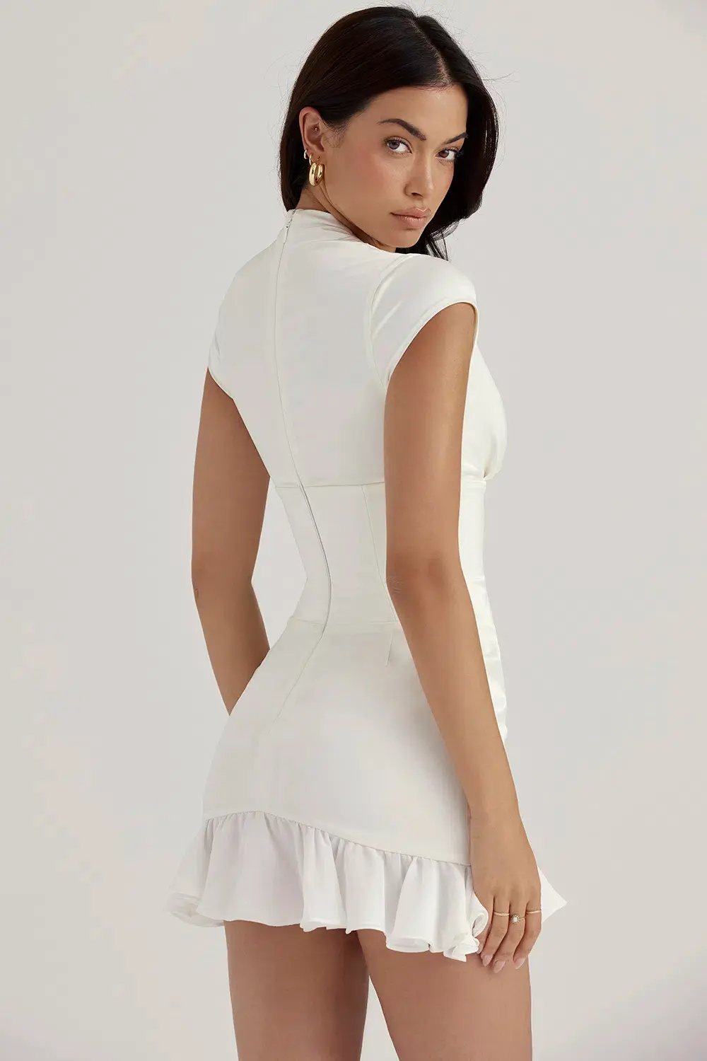 House of CB Tianna Ivory Ruffle Corset Dress White Size 8 photo 3