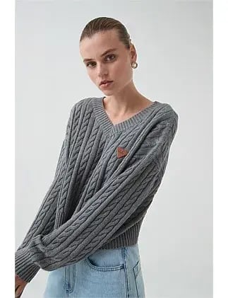 Aje Studio Naia Cropped Cable Knit Jumper Grey Size 6 photo 2