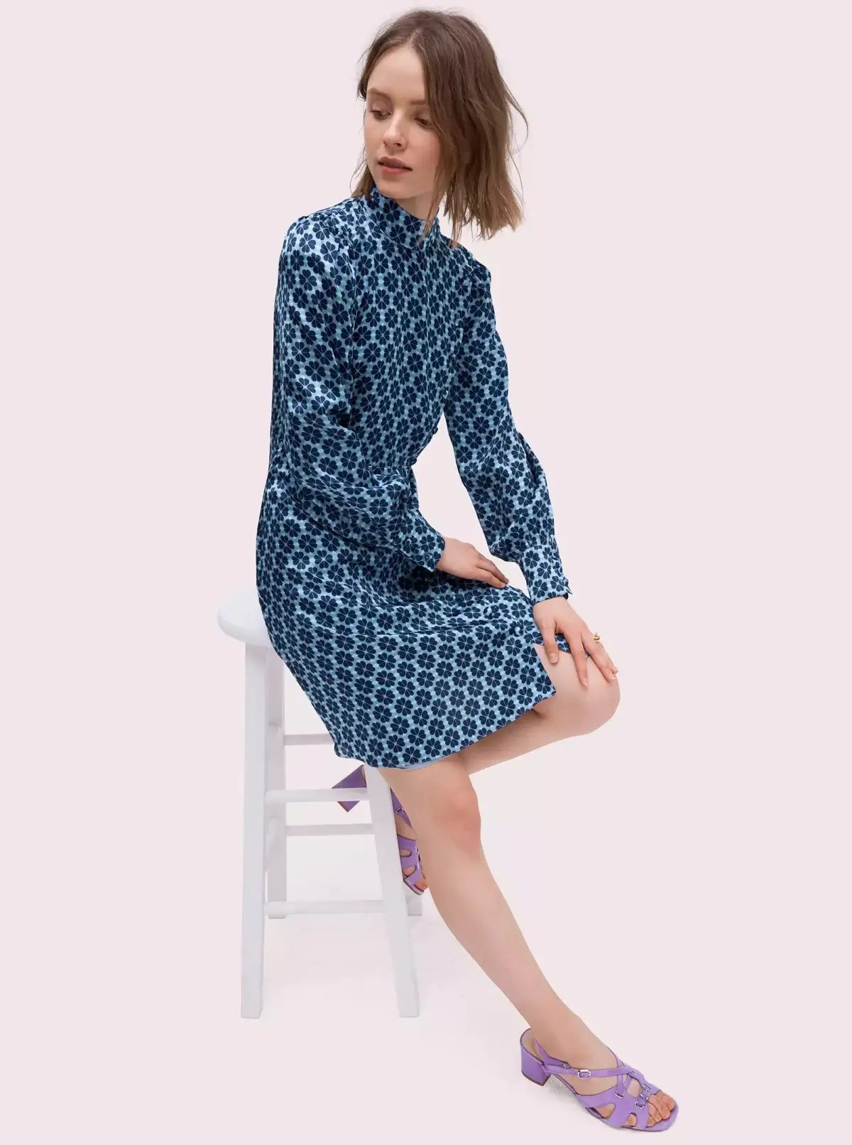 Kate Spade New York Flower Silk Mini Dress Blue Size 6 photo 2