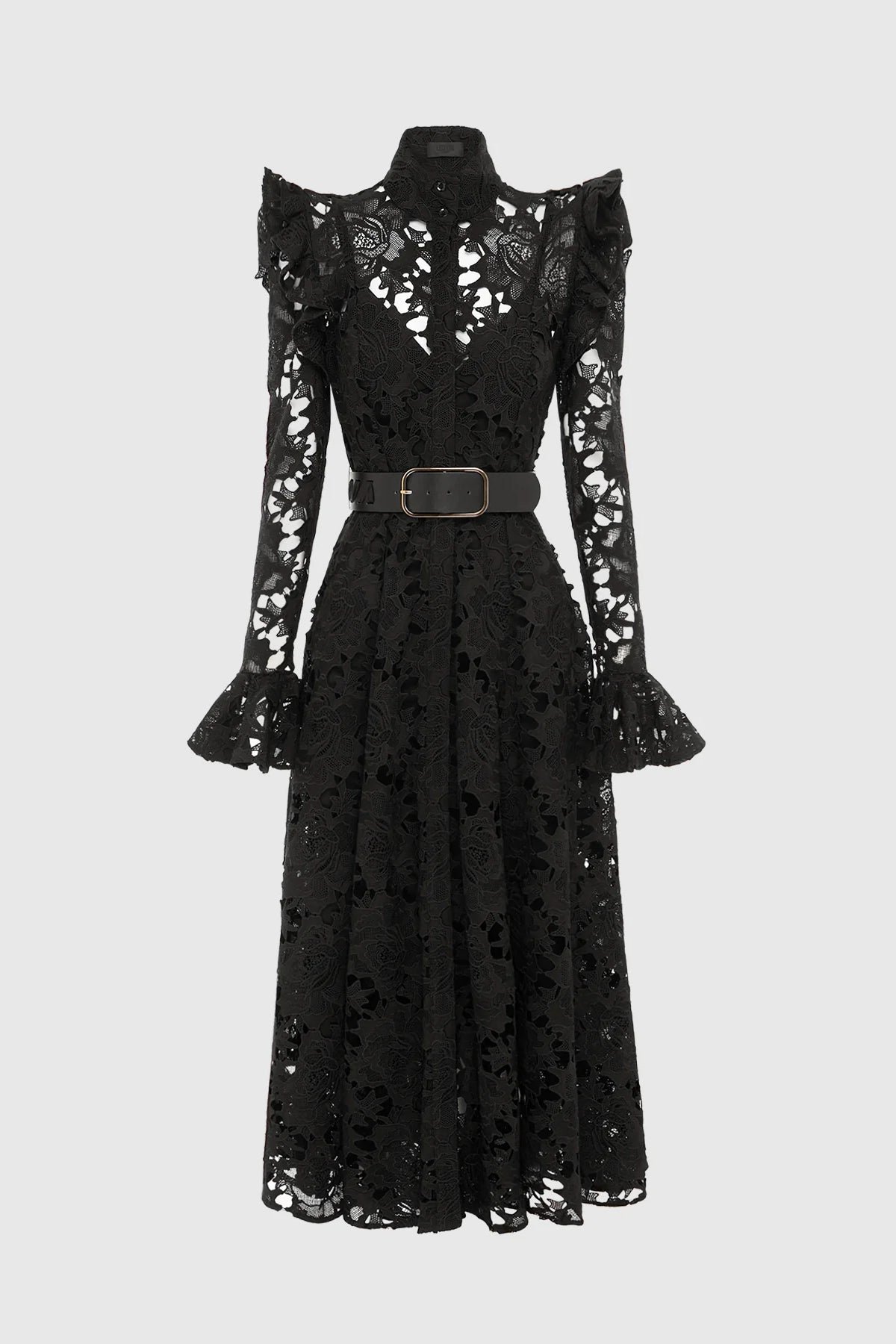 LEO LIN ALIYAH LACE BUTTERFLY SLEEVE MIDI DRESS - EBONY photo 3