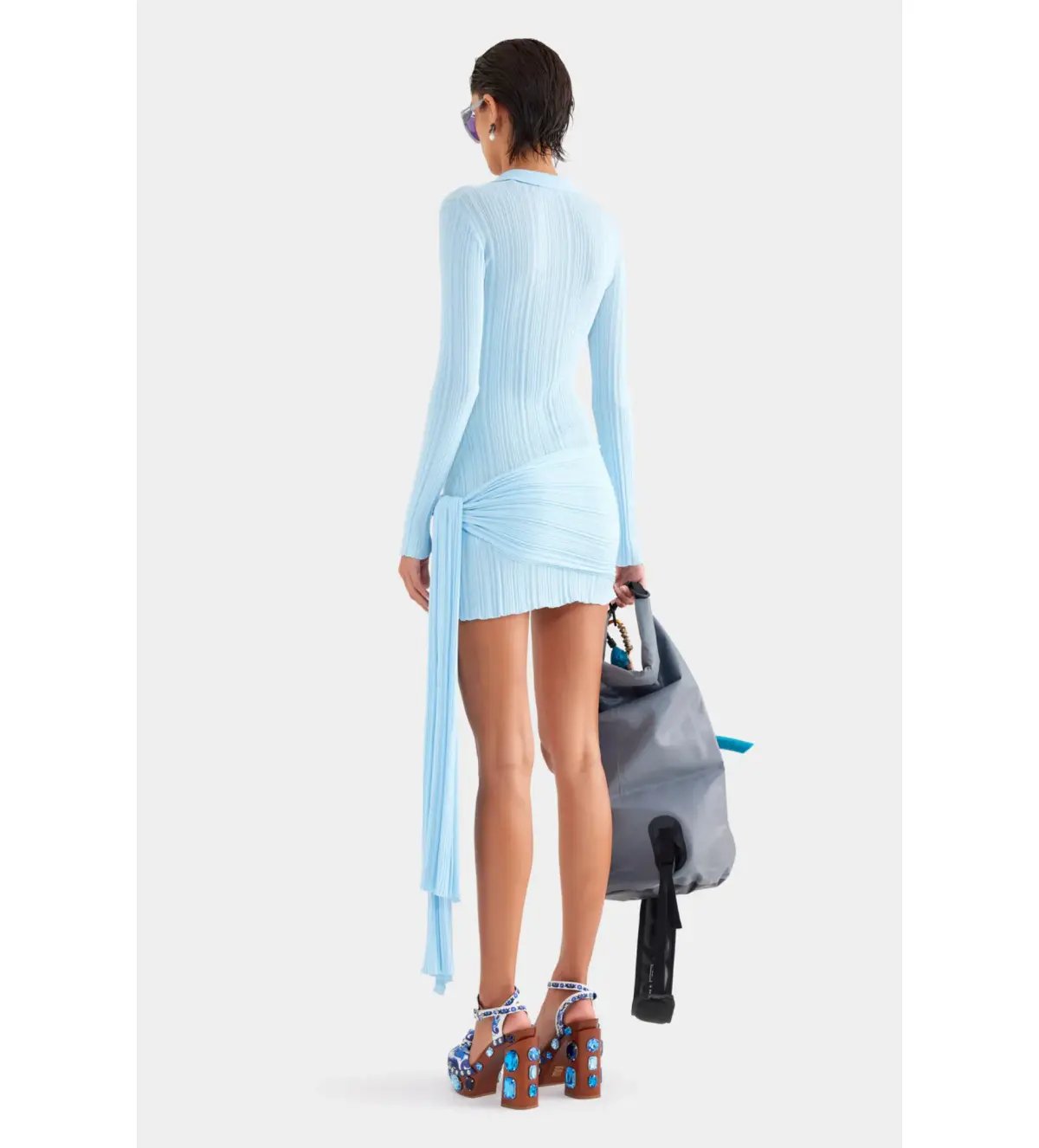 Venroy Collared Knit Mini Dress Powder Blue Size S/AU 8 photo 6