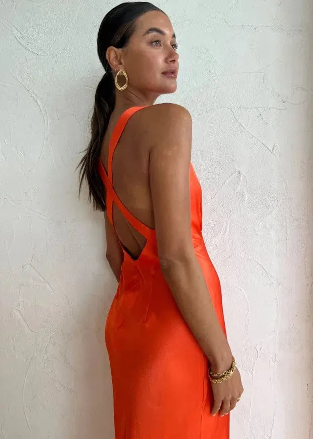 Shona Joy Milo Plunge Cross Back Midi Dress Hibiscus Size 6 photo 3