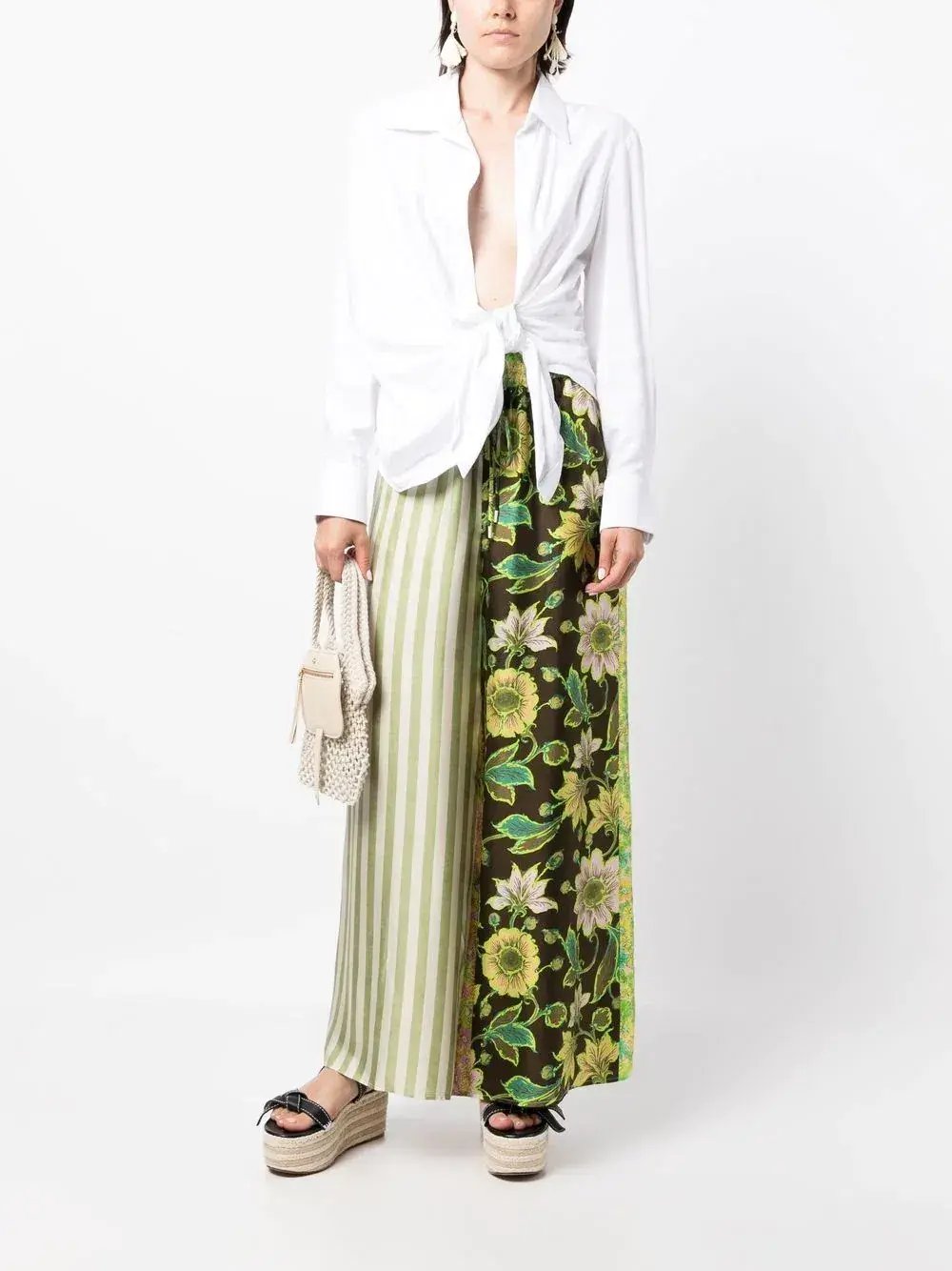 Alemais Winnie Patchwork Spliced Silk Shirt and Pant Set Green Floral Size AU 10 photo 6
