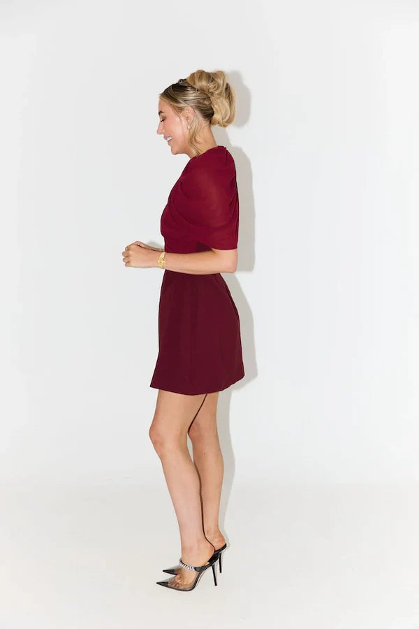 ODD MUSE THE ULTIMATE MUSE GATHERED MINI DRESS - BORDEAUX photo 6