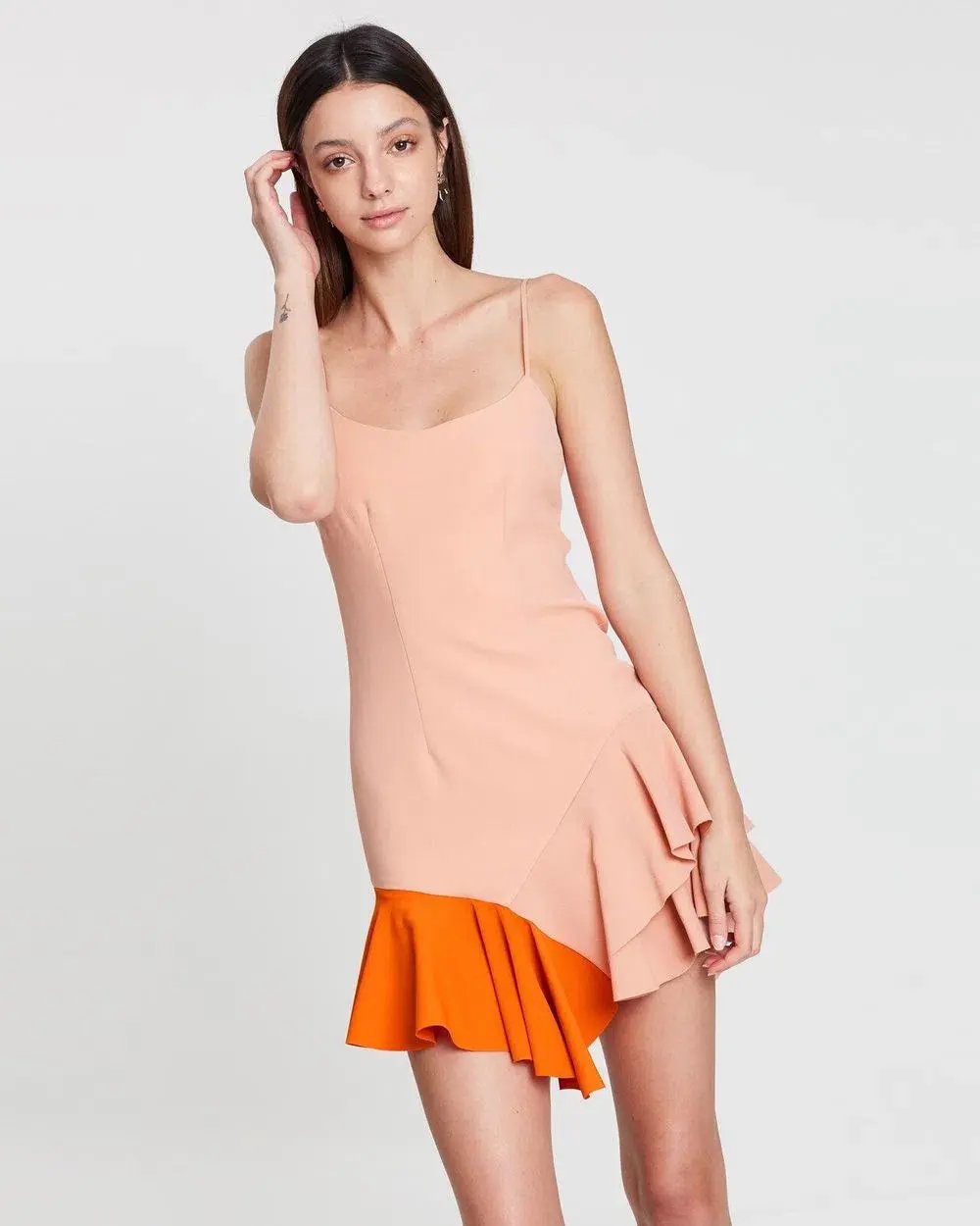 By Johnny Bambi Frill  Ruffle Hem Mini Slip Dress Pink/Tangerine Size 14 photo 2