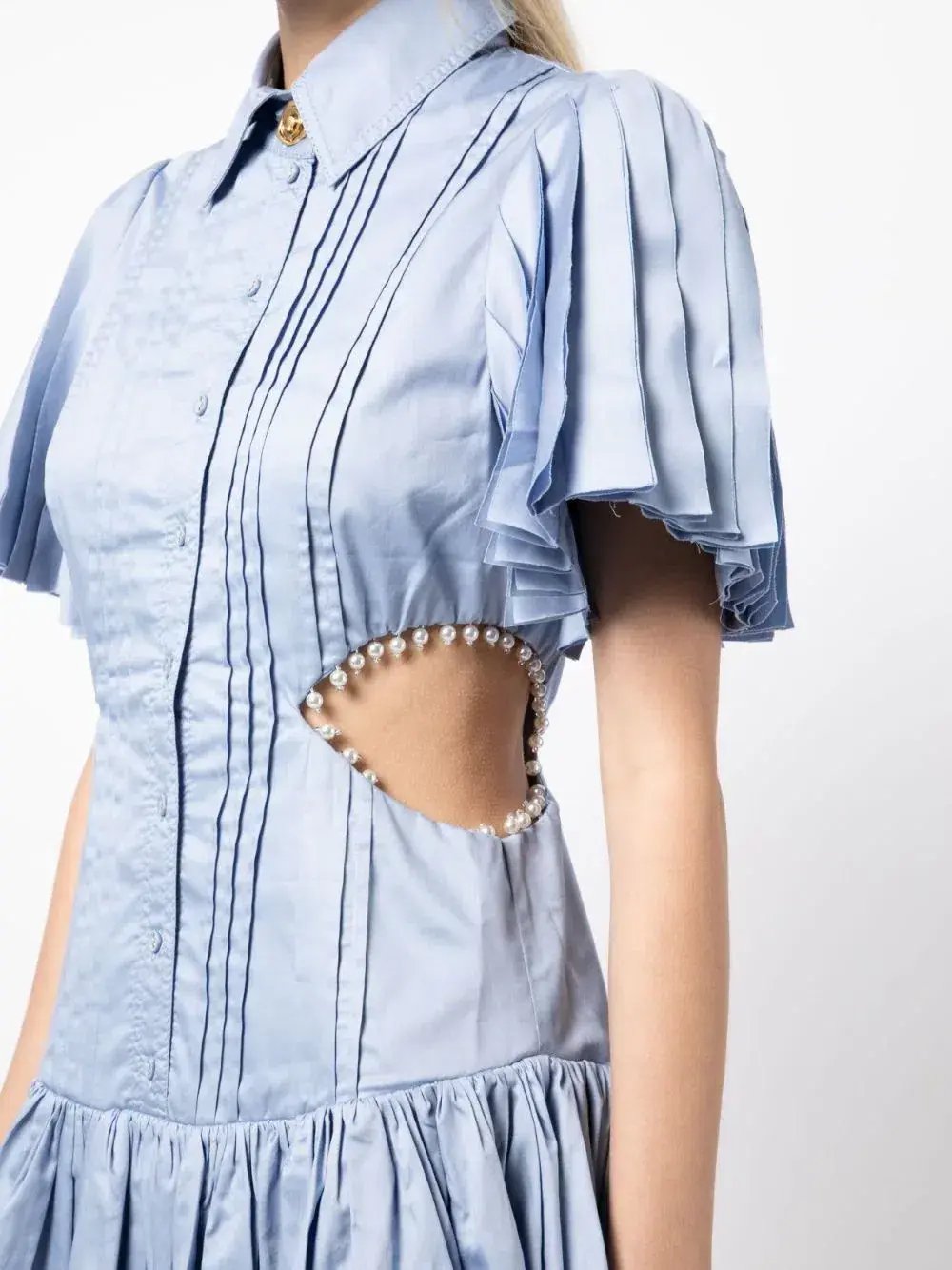 Aje Mythos Pearl Waist Mini Dress Steel Blue Size 10 photo 2