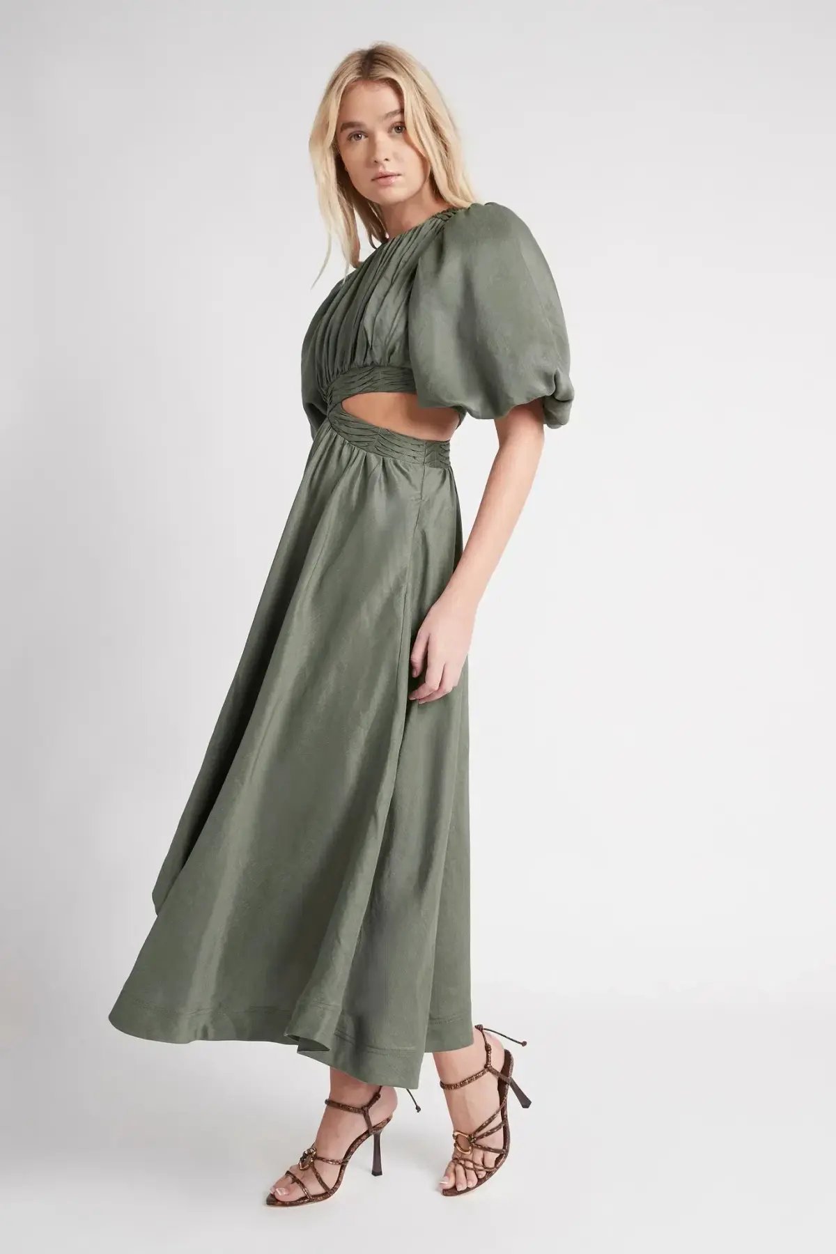 Aje Tidal Tucked Cut Out Midi Dress Green Size 8 photo 2