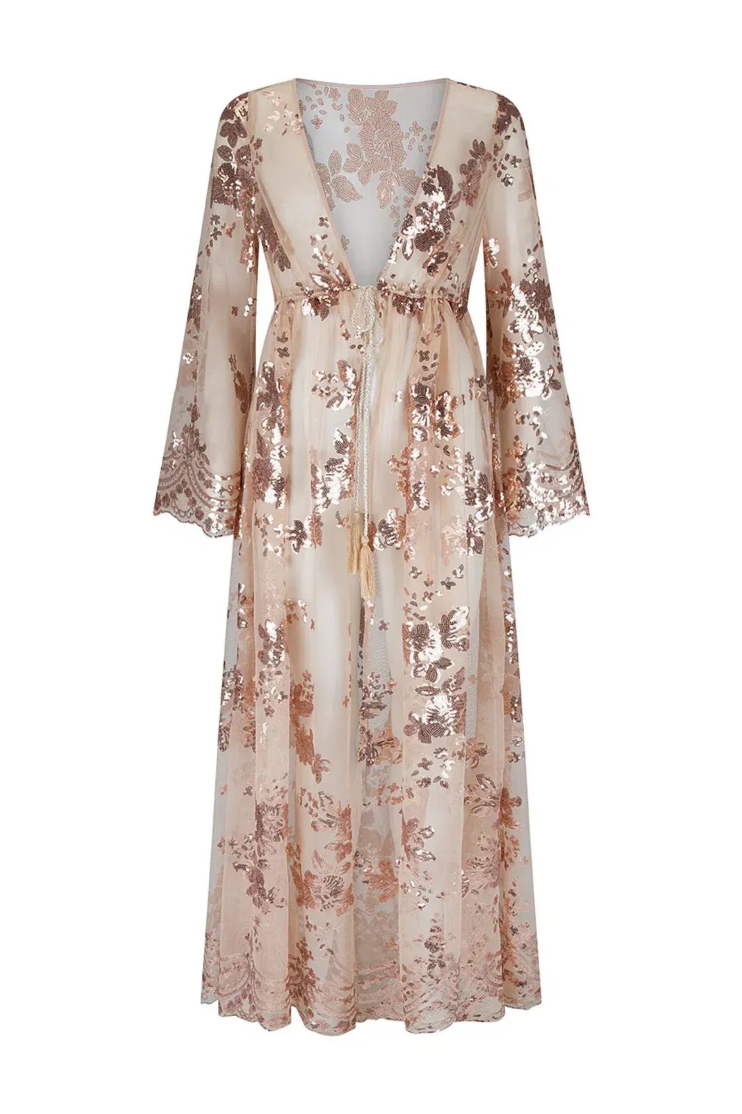 Coven & Co Maternity Melody Sequin Duster Gown Rose Gold Size 12 photo 7