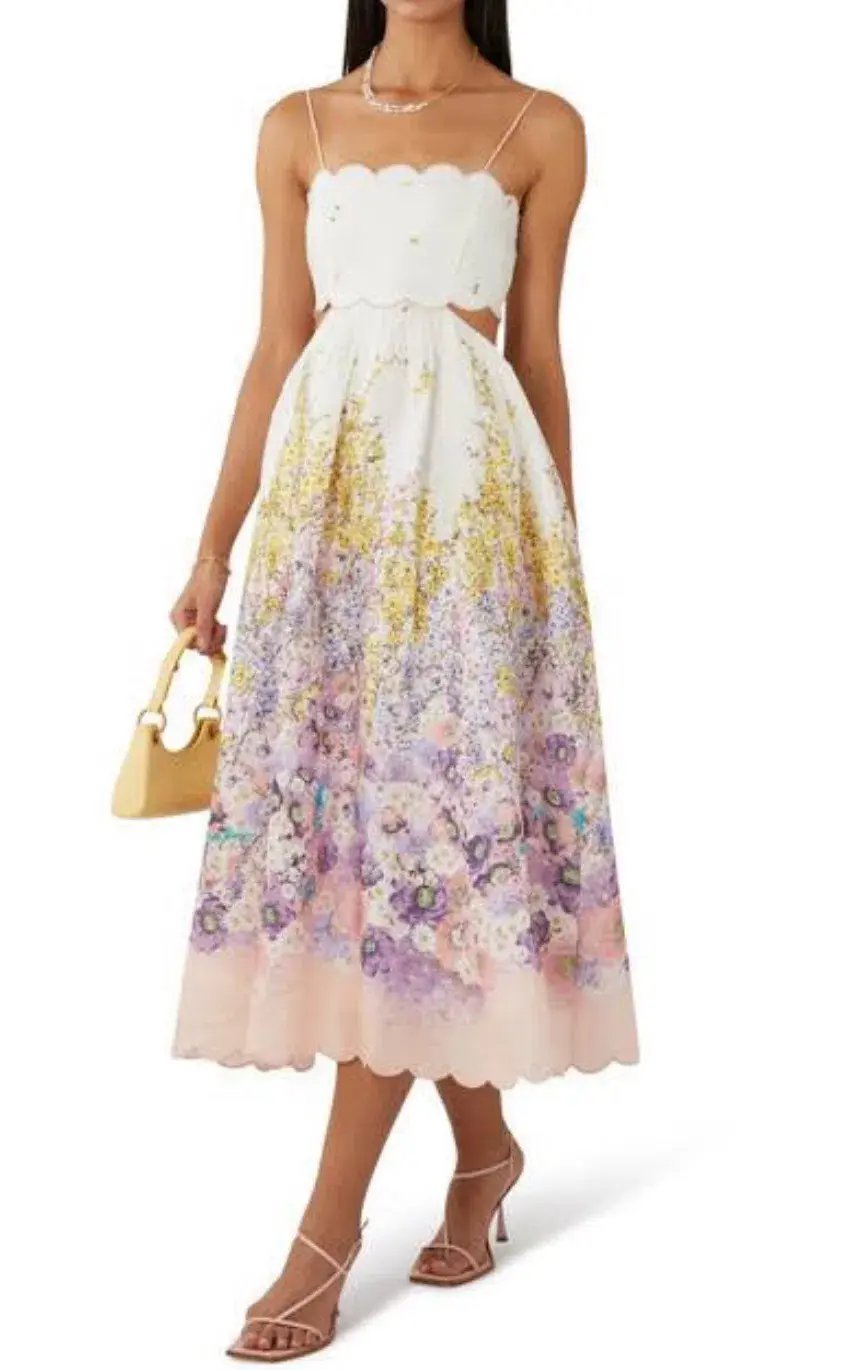 Zimmermann Jude Scallop Midi Dress Peach Gradient Floral Size 0P / AU 6 photo 3