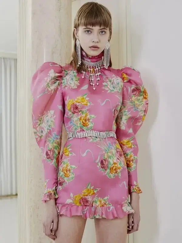 Alessandra Rich Pink Multi Printed Organza Mini Dress Print Size 8 photo 4