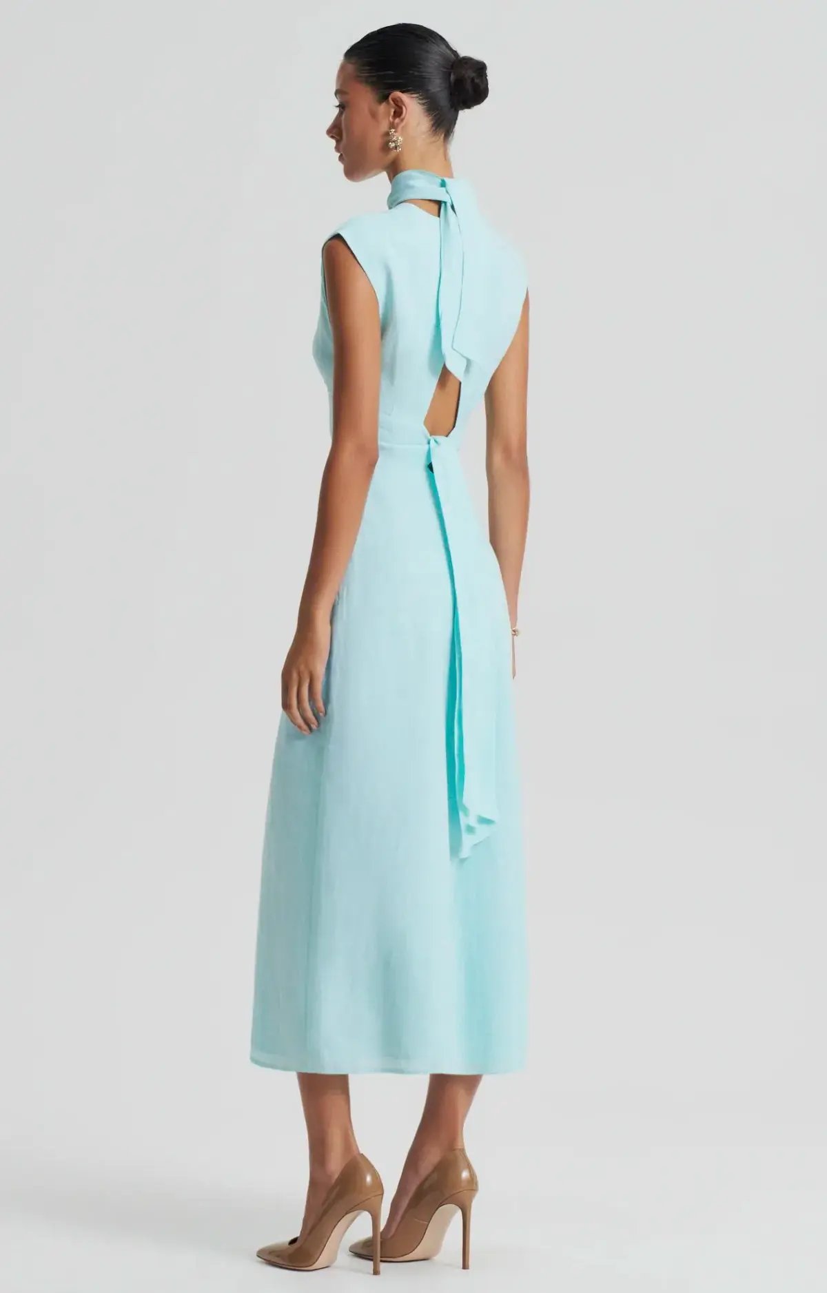 Scanlan Theodore Italian Linen Turban Twist Dress in Turquoise Size 8 photo 3
