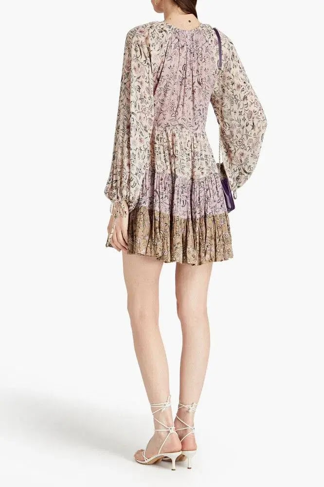 Tigerlily Livana Fabia Patchwork Long Sleeve Mini Dress Lilac Floral Size 12 photo 2