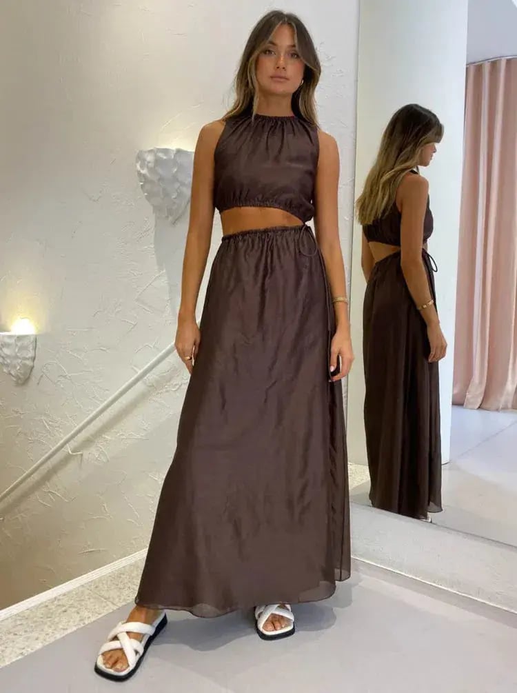 ANJE ASYMMETRICAL CUT OUT DRESS IN CHOCOLATE SIZE 1 / AU 8 photo 2