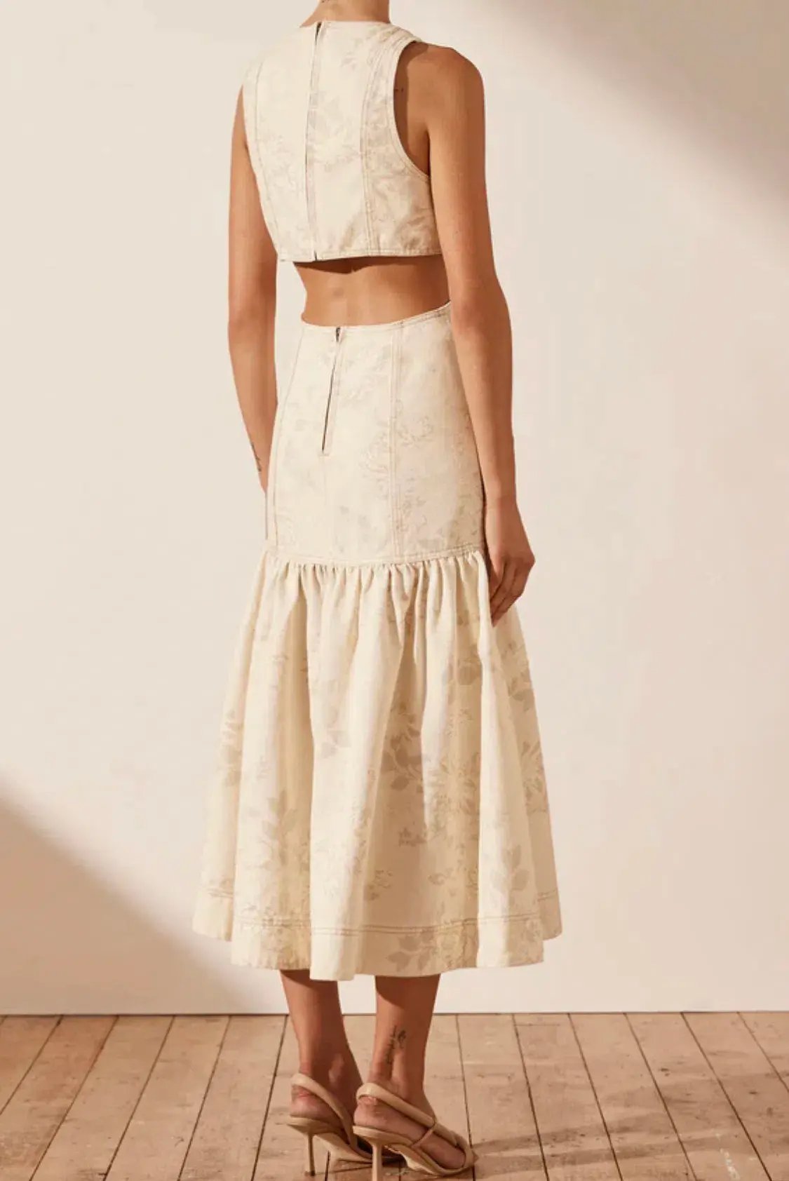 Shona Joy Monica Panelled Cut Out Midi Dress  Cream Size  8 photo 4
