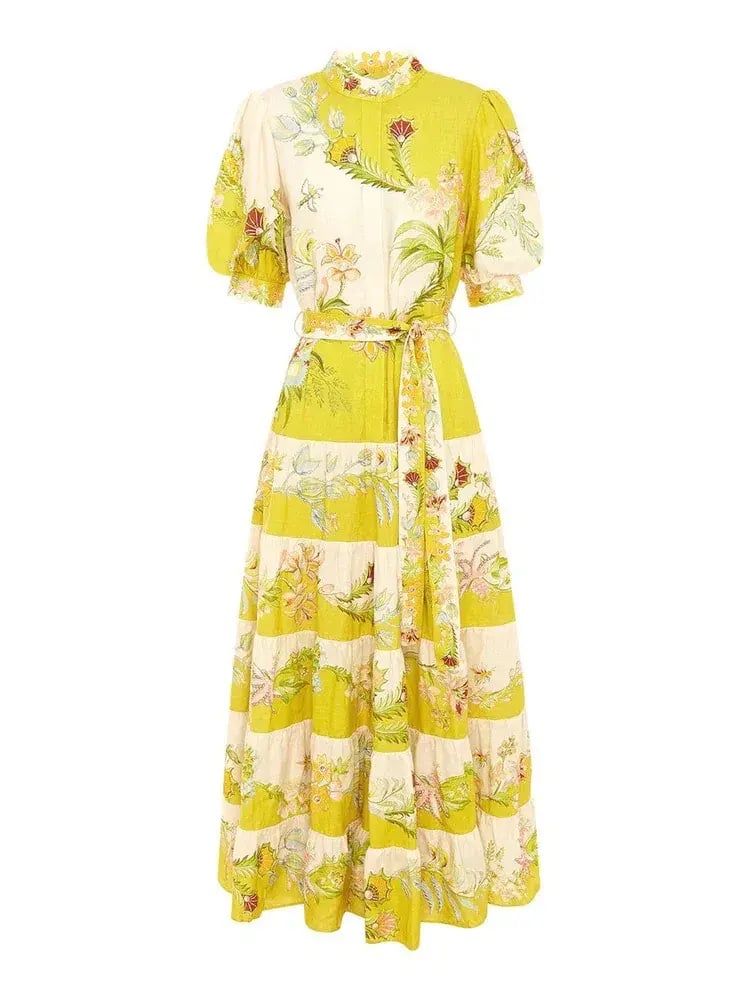 Alemais Ira Tiered Midi Dress Lemon/Cream Size AU 10 photo 15