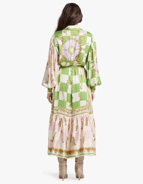 Alemais Checkmate Silk Shirtdress Maxi Dress Multi Print Size 14 photo 5