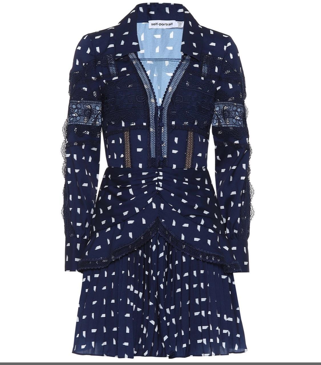 Self Portrait Sail Print Lace Trim Mini Dress navy Size 12 photo 2