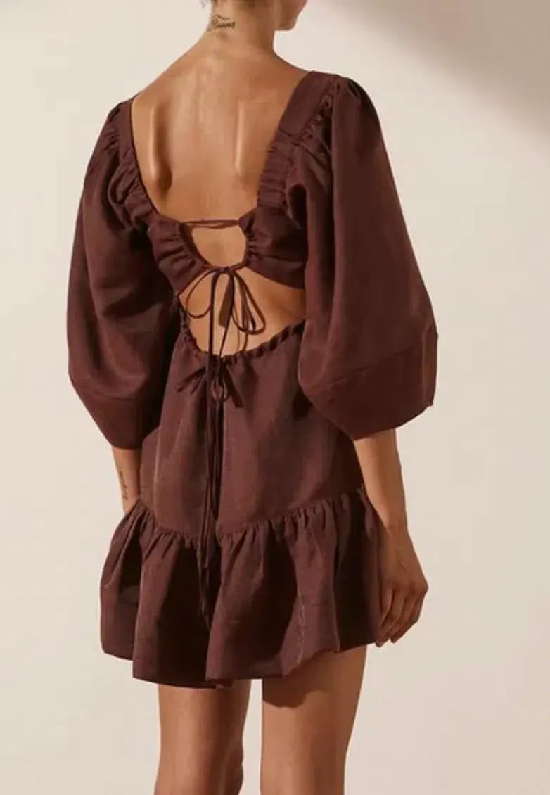 Shona Joy Marlene Linen Mini Dress Brown Size 6 photo 2