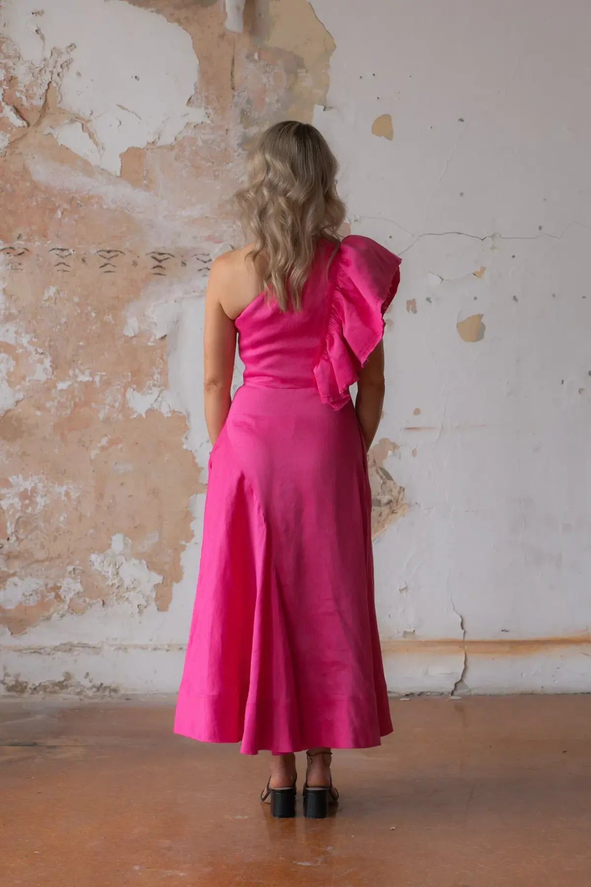 Aje / Bonjour Asymmetric Midi Dress / Fushsia / Size 12 photo 2