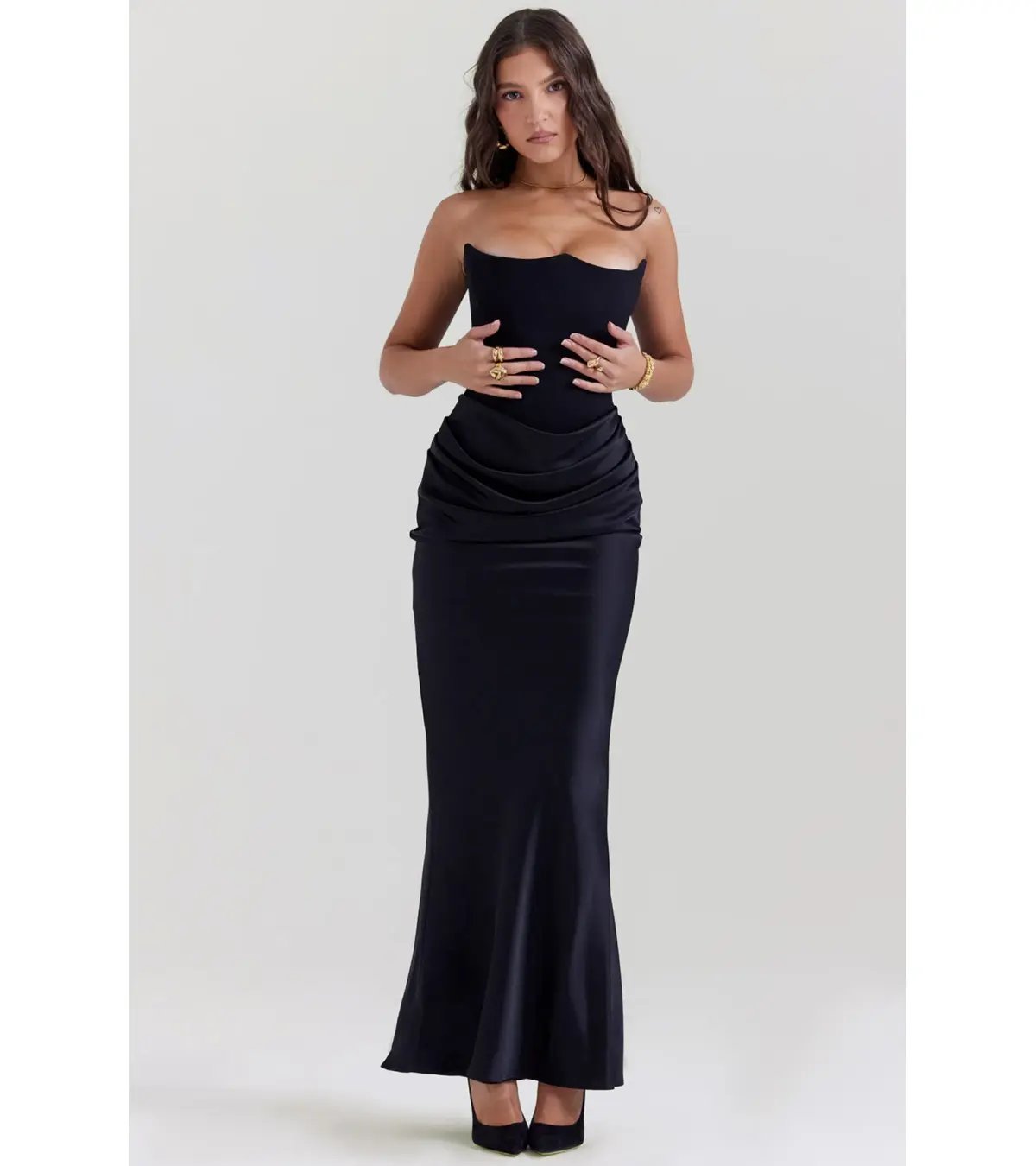 House of CB Persephone Strapless Corset Dress Black Size 6/XS photo 2