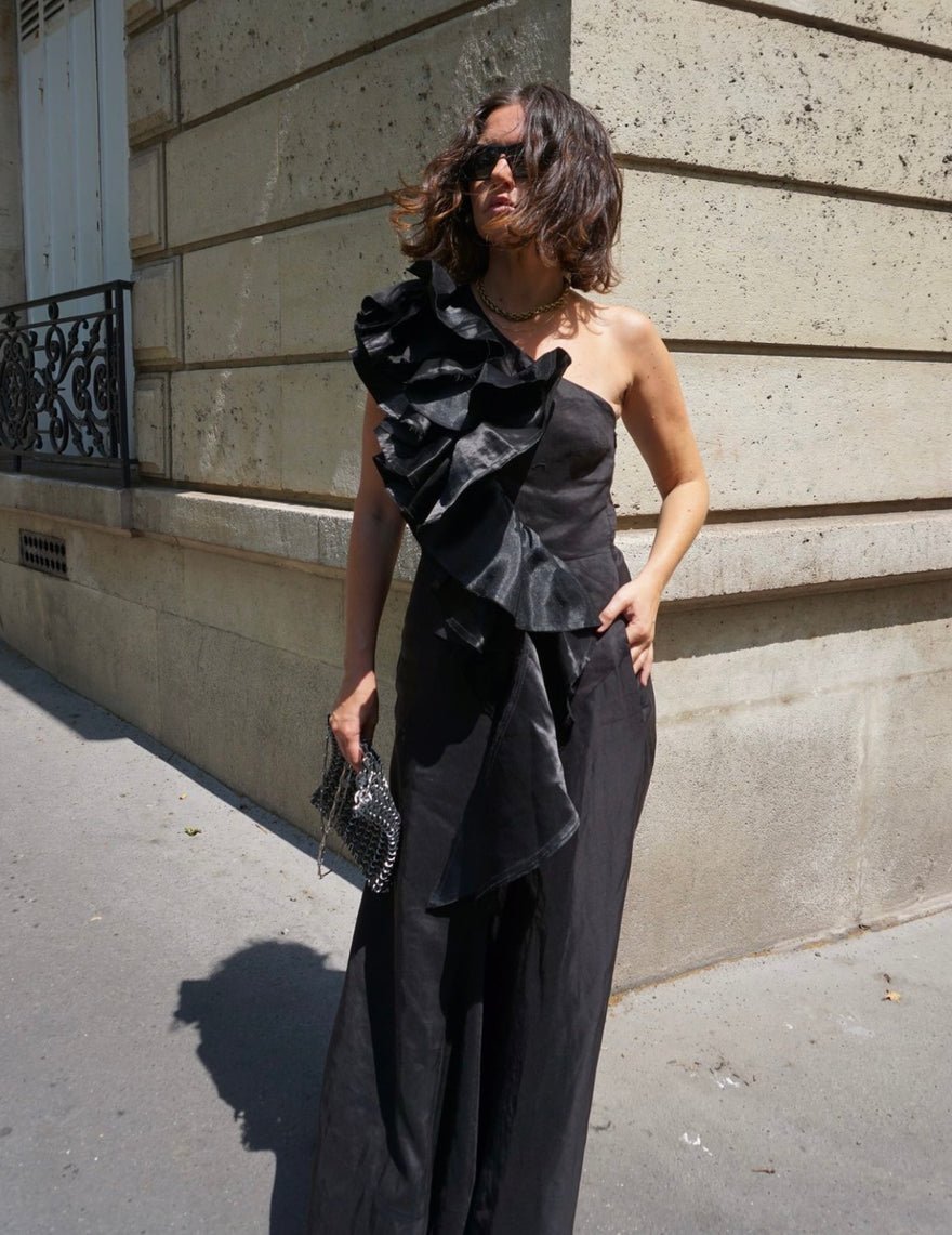 Aje Adelia Ruffle Midi Dress | Black photo 3