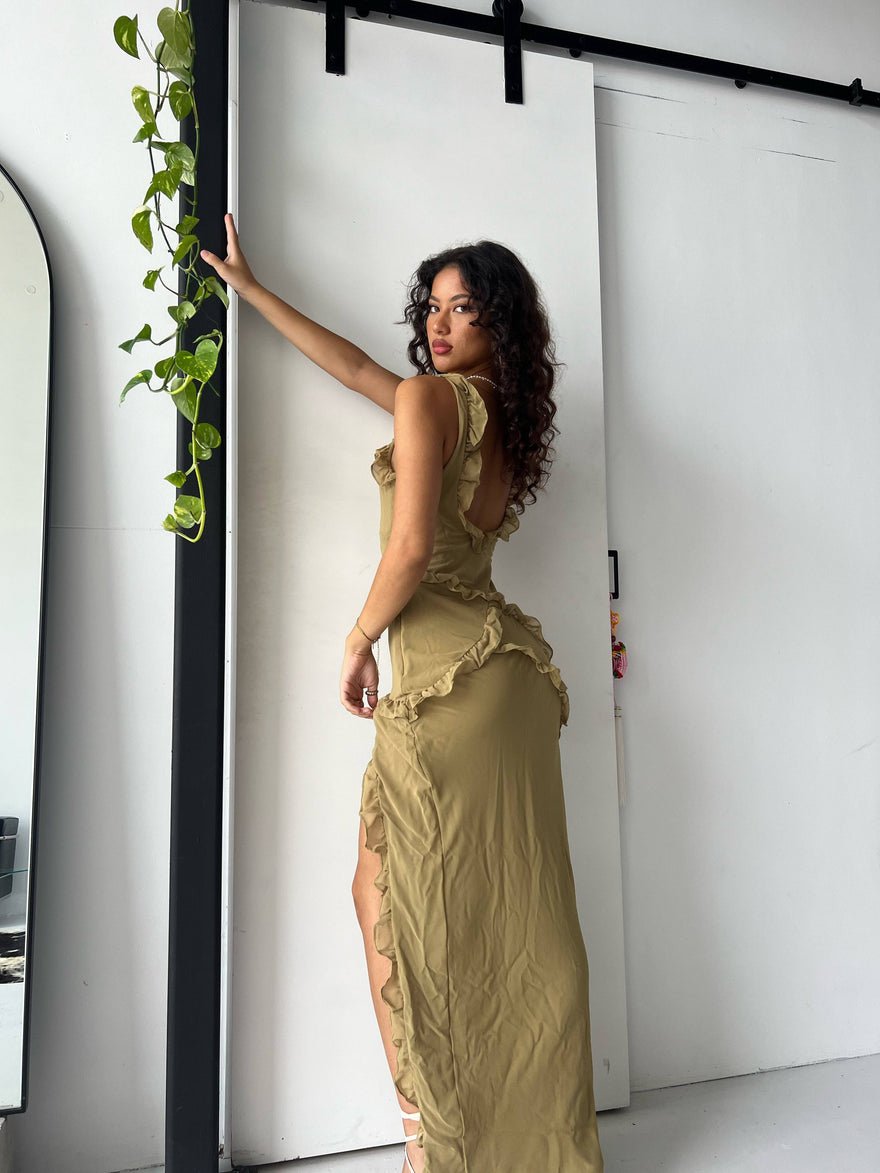 House of CB Pixie Olive Ruffle Maxi Dress photo 2