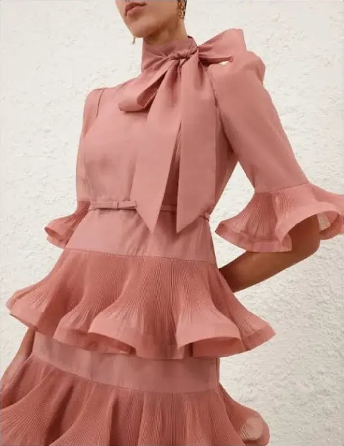 Zimmermann Pleated Sleeved Midi Dress Size 0/ 8-Lipstick Pink photo 3